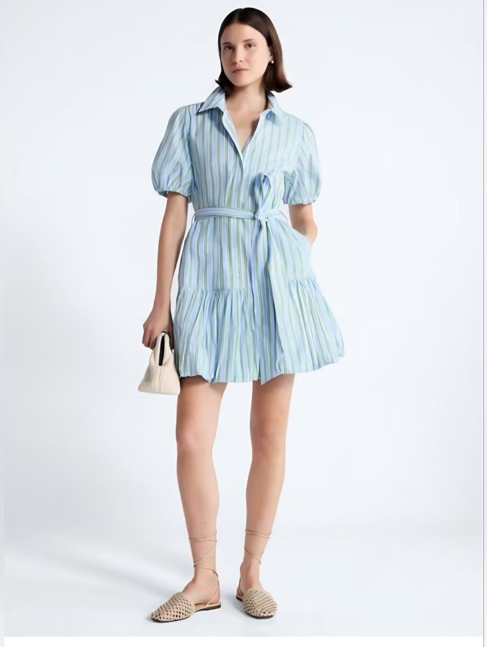 NWT Free Assembly Women's Strippe Puff Sleeve Dress Sz L